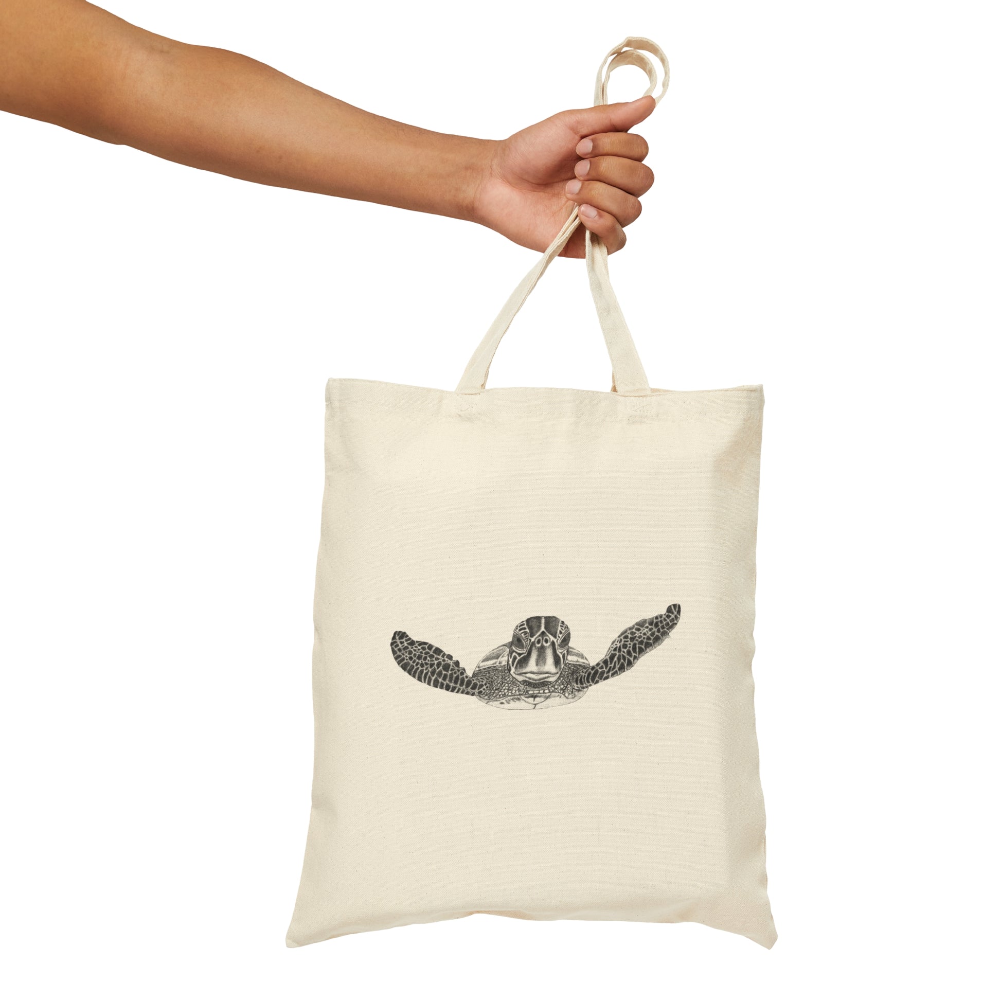 Natural Canvas Tote with hand-drawn turtle design