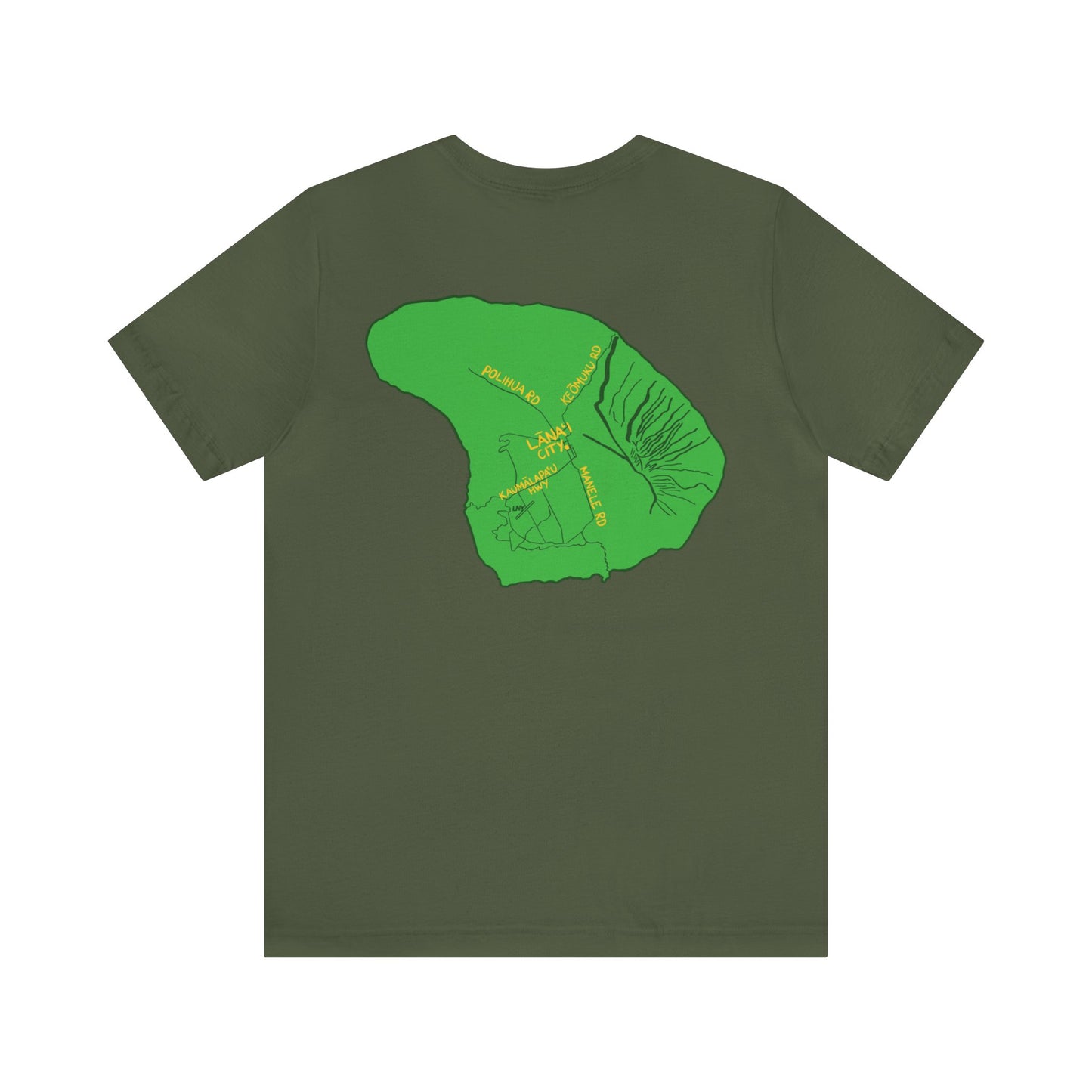 Pilialoha Gifts Lana’i Men’s T- Shirt, back view in Military Green