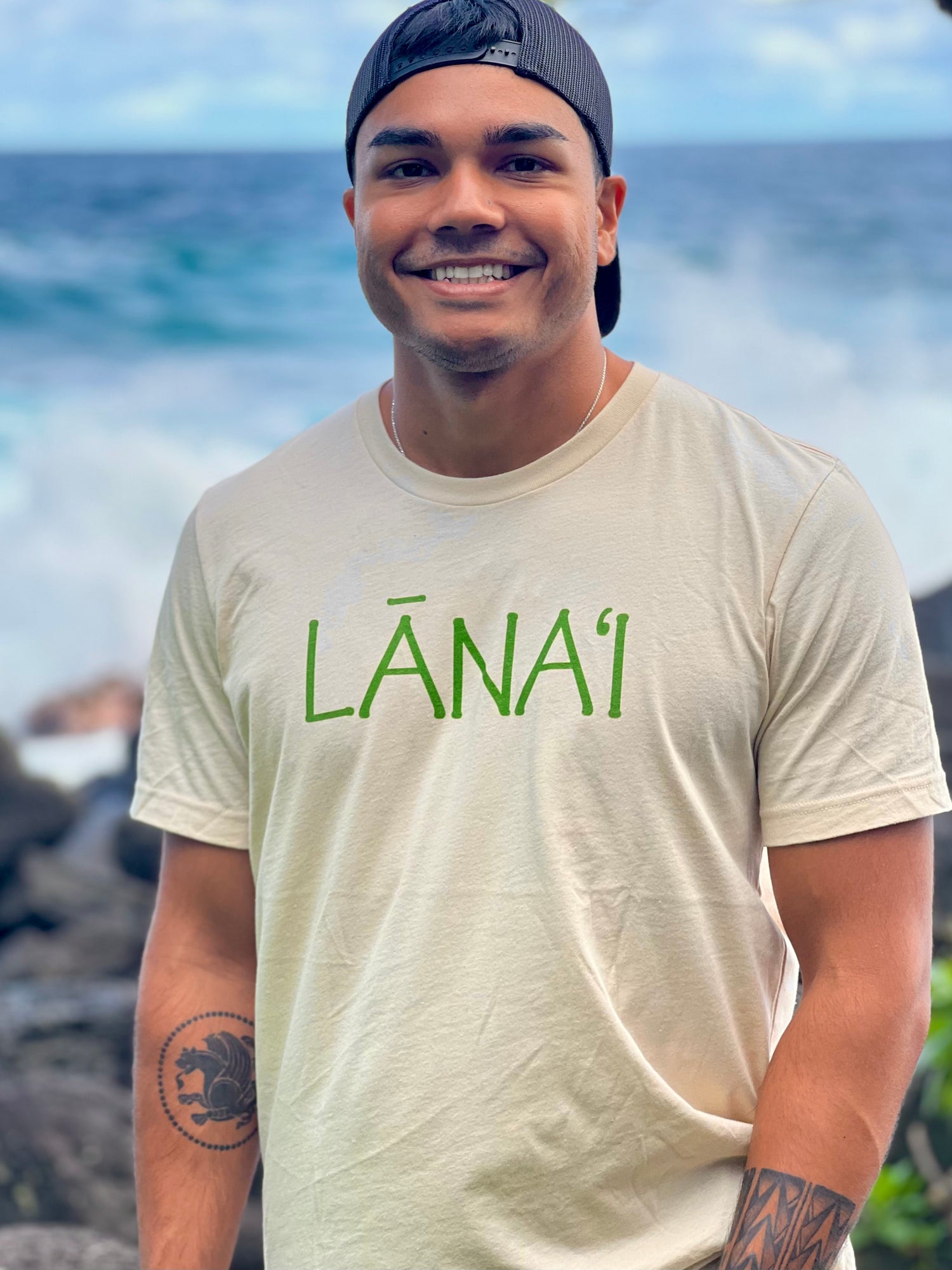 Front view of cream colored Lana'i men's shirt